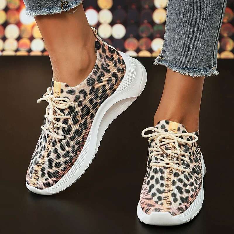 2025 Summer New Leopard Knitted Women's Casual Shoes Designer Fashion Casual Sports Shoes