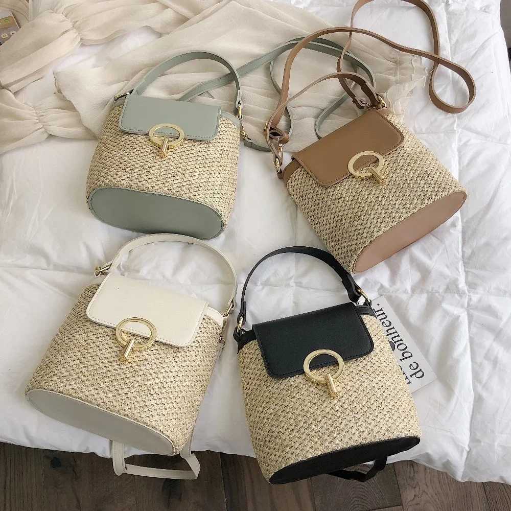 Beach shoulder womens bag 2023 new Fi trend Korean Versi Versatile Fi handheld cross body bucket bagXJ250412