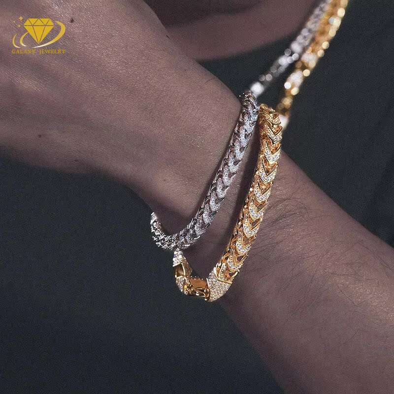 Fashion Jewelry 925 Soild Silver Micro Paving D Vvs Moissanite Iced Out Diamonds 6mm Thick Franco Chain Cuban Link