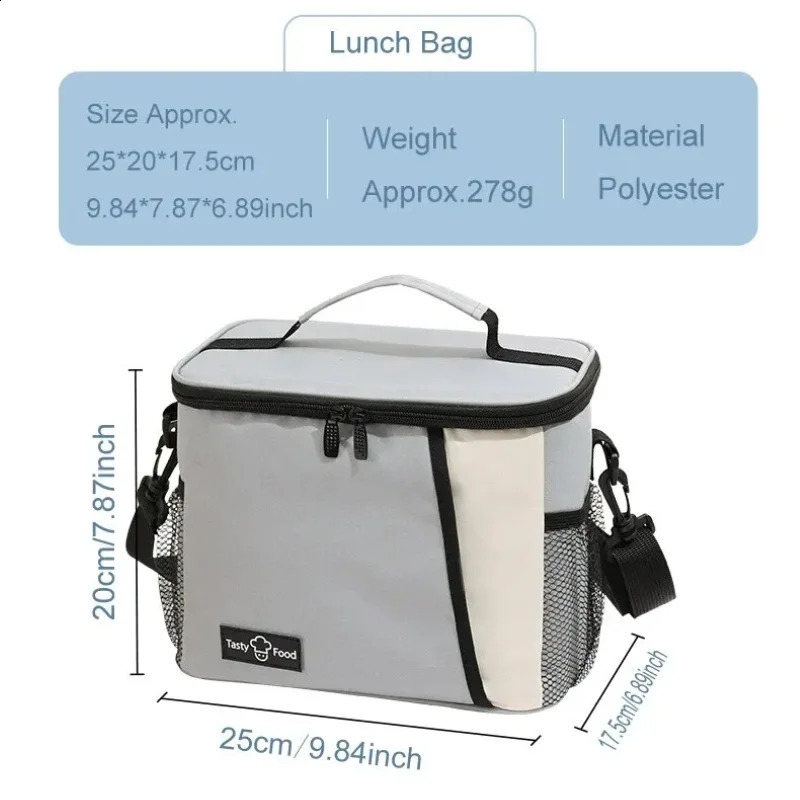 Portable handheld lunch bag with shoulder strap outdoor picnic bag cooling food bag student leak proof lunch bag 250410