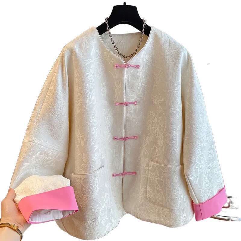 Designer Clothes Jacquard Chinese Style Loose Fit Women's 2024 Spring Autumn New Color Blocking Cardigan Jacket For Fashion
