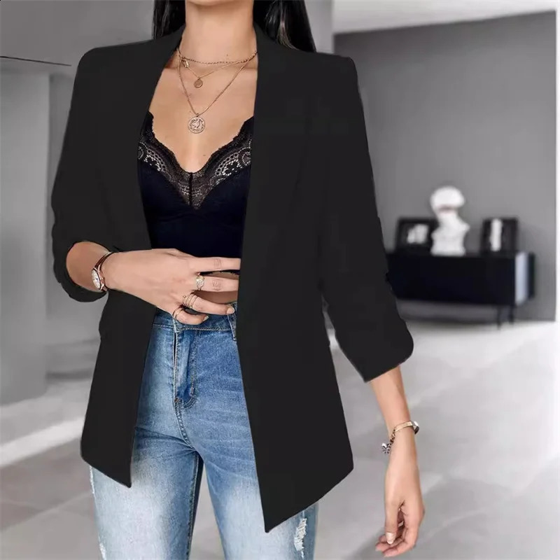 Long sleeved cardigan womens spring and autumn style simple white jacket ultrathin set solid color 250407