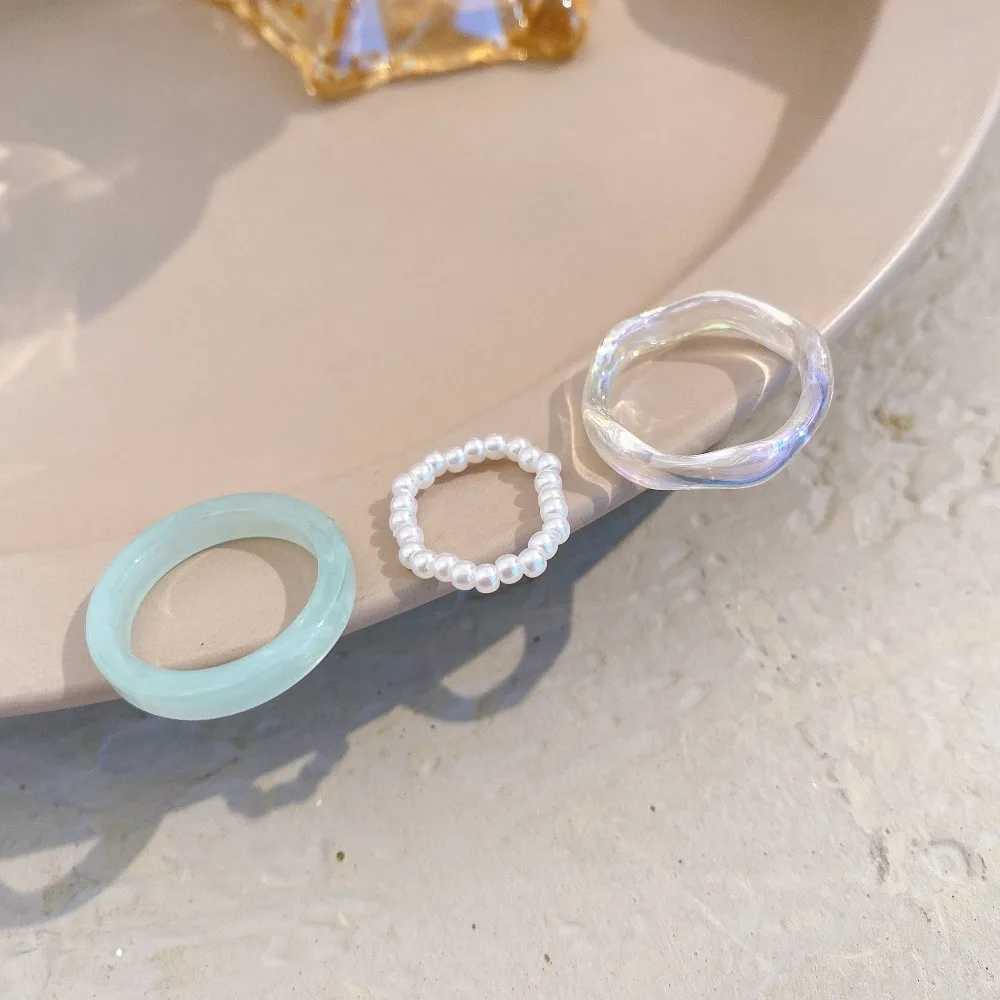 Vegetarian Circle Minimalist Decorative Beads Korean Resin Ring Womens Pearl Ring Set Popular Decoration Party DiscountsXJ250412