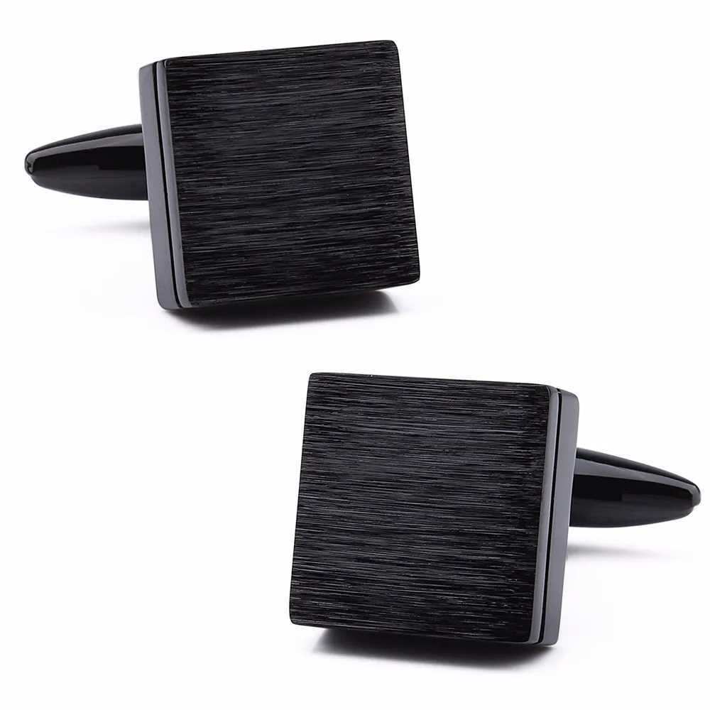 Mens metal wire brushed cufflinks high-quality brass material black fashionable square cufflinks wholesale and retailT250412