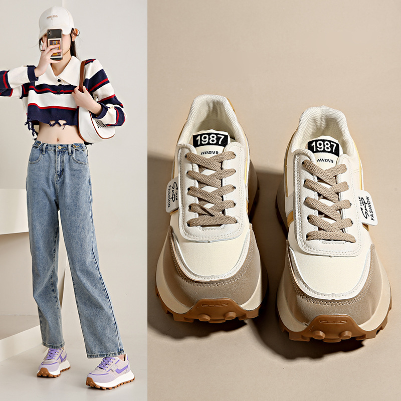 Women's Retro Running Shoes 2025 Autumn Edition - Thick Cushioned Sports Sneakers Korean Fashion Casual Footwear