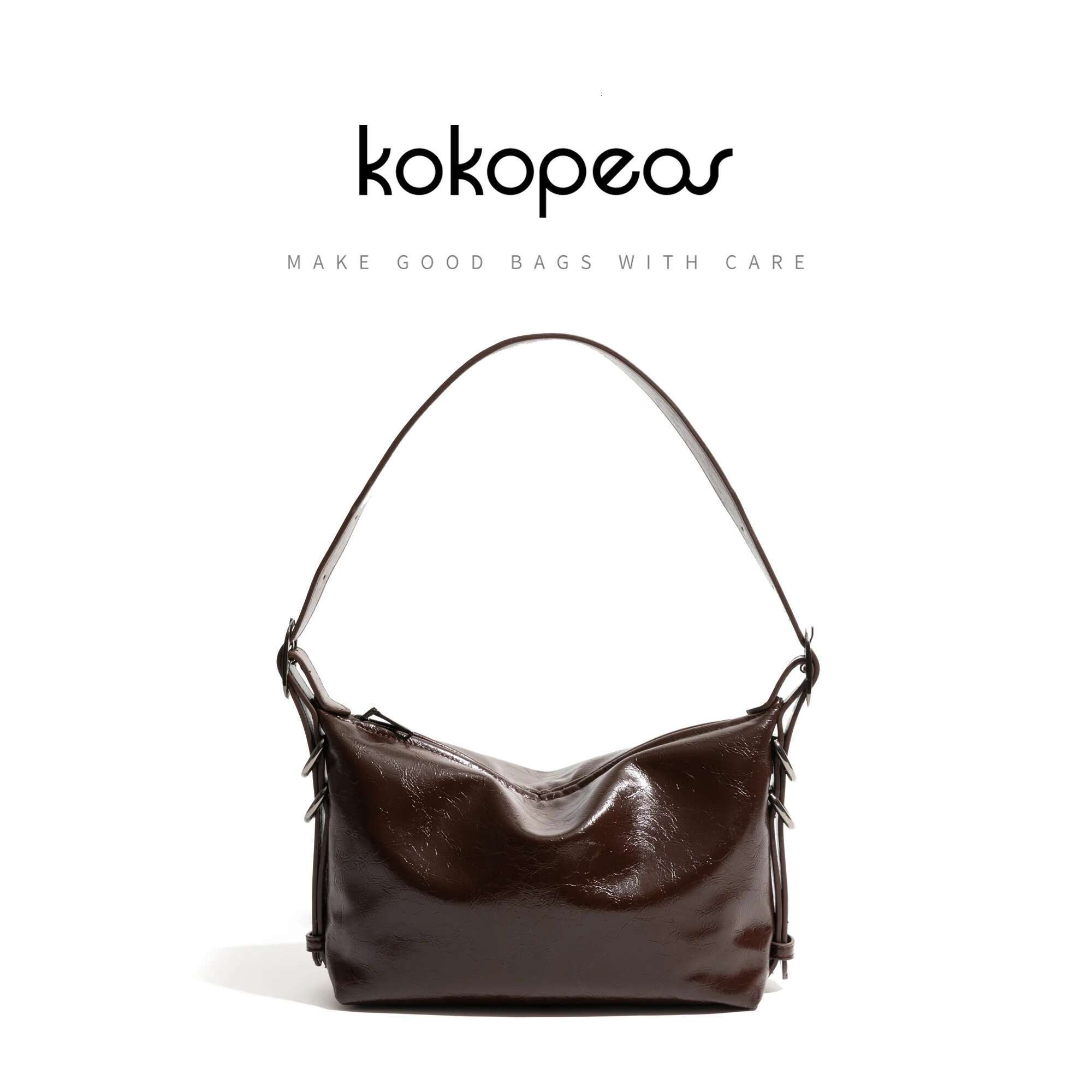 KOKOPAES Vintage PU Square Underarm Shoulder Bag Solid Color Smooth Leather Simple Phone Purse Ladies Shopping Handbag