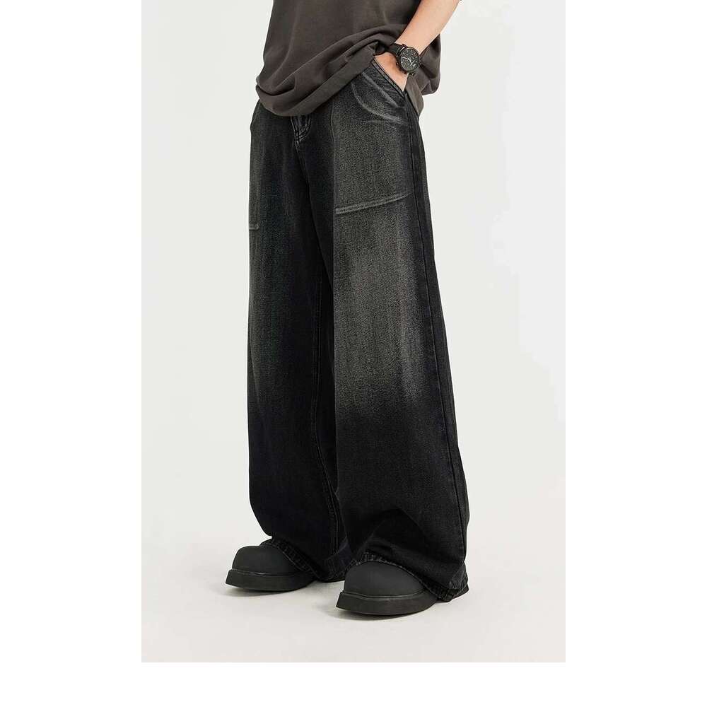 Men's Baggy Jeans 2024 Trendy High Street Wide Leg Denim Trousers Plus Size