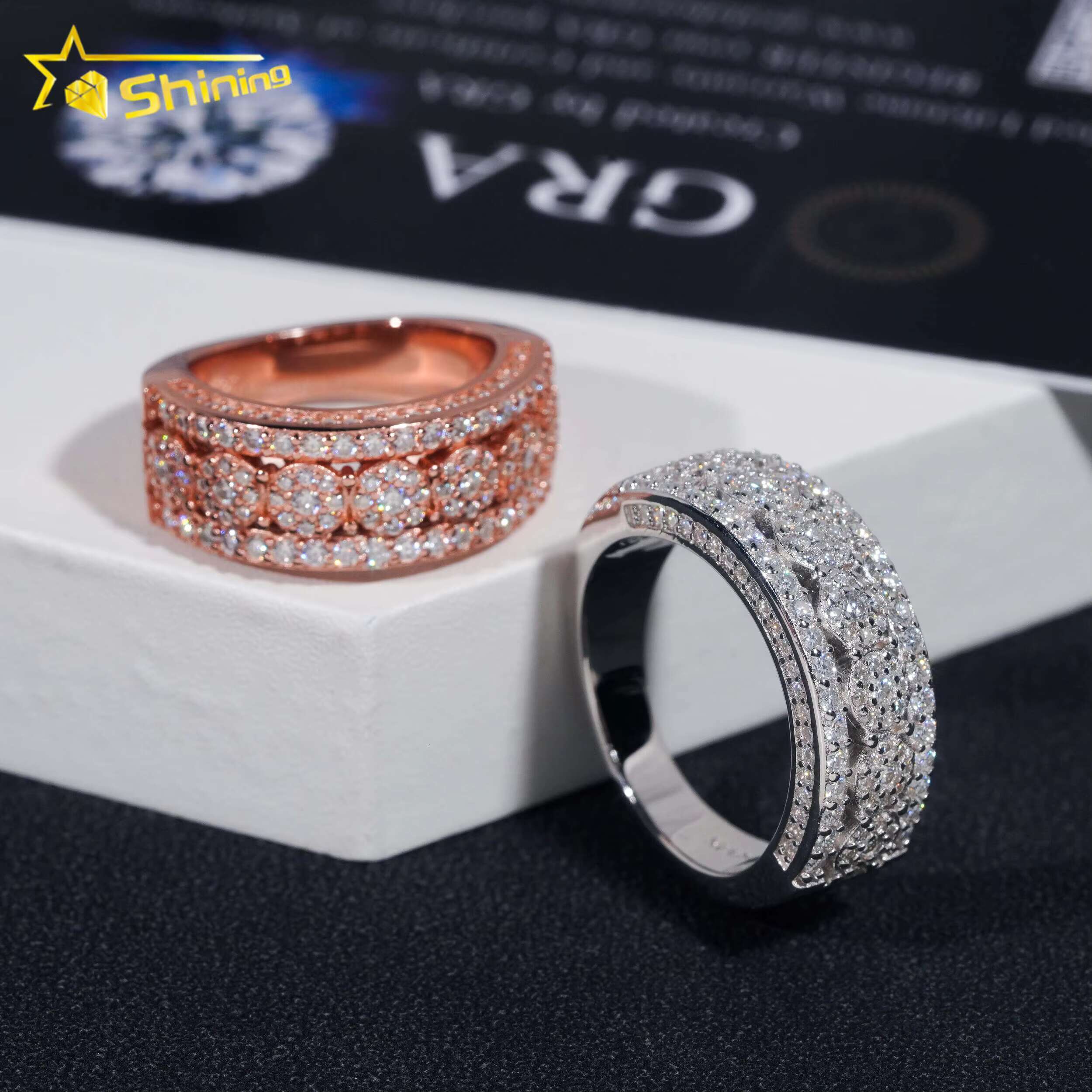 GRA Certificate 925 Sterling Silver Gold Plated Hip Hop Jewelry New Style VVS Diamond Moissanite Hip Hop Ring