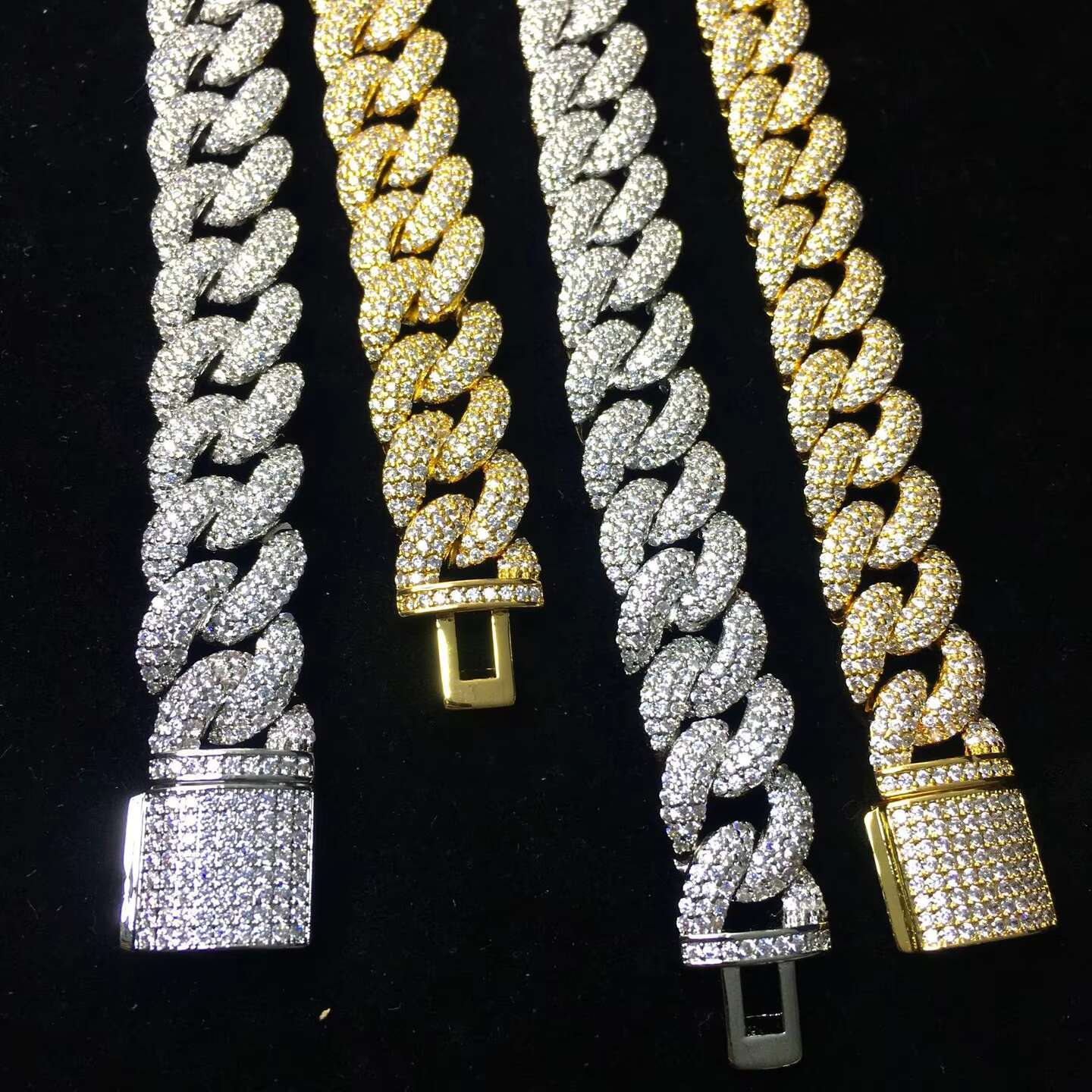 Solid Gold Plated 925 Sterling Silver 13mm-15mm Wide Moissanite Cuban Link Chain Iced Out Necklace for Men for Gifts Parties
