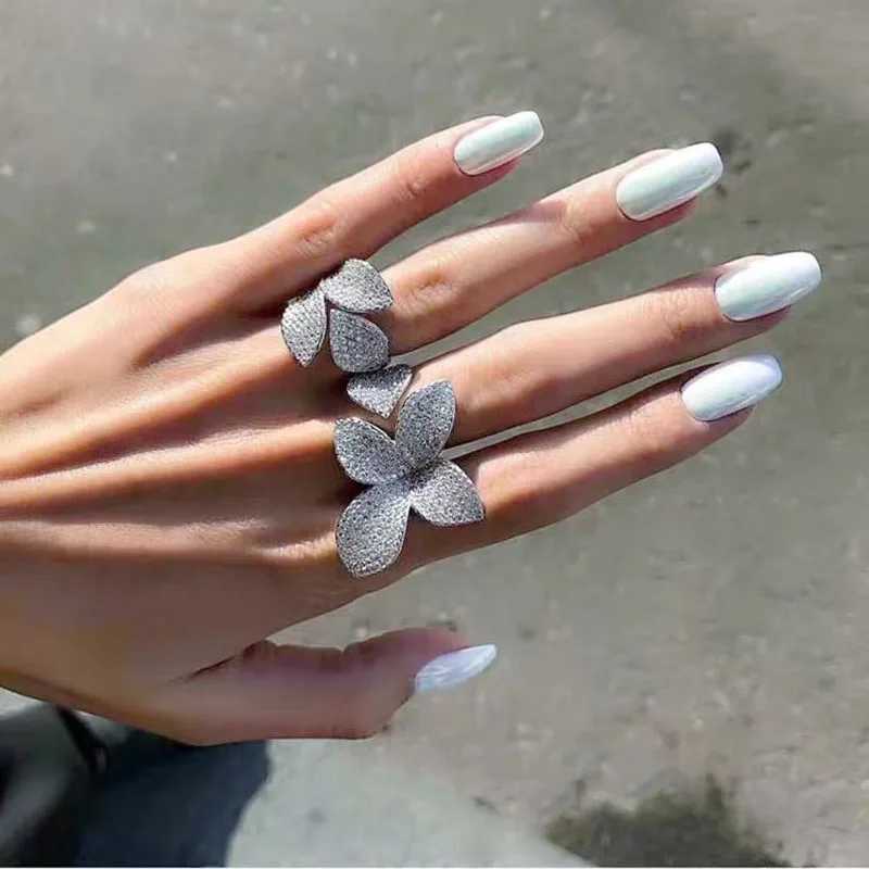 New Fashion Exaggerated Engagement Rings for Women Oversized Butterfly Flower AAA Cubic Zirconia Bridal Beauty Jewelry GiftsXJ250412