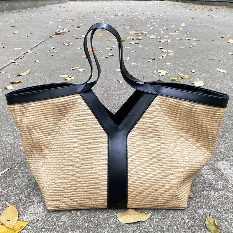Oversize Straw Beach Tote Bags For Women Designer Handbags Purses 2025 New In Grass With PU Top Handle Underarm Shoulder