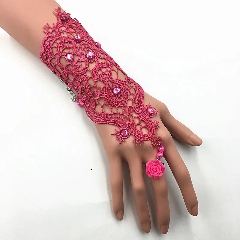 1pair Lace Pearl Rhinestones Bridal Gloves Bracelet Wedding Glove White Black Pink Bride Party Prom Jewelry Ring Wristband Glove 250408