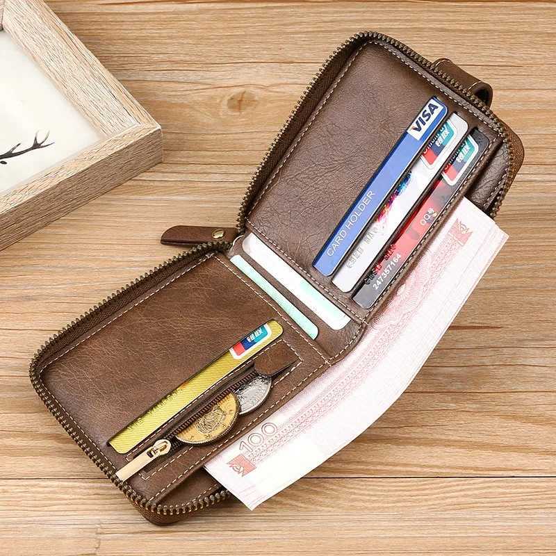 Mens Pu Leather Small Wallet with Short Horizontal Zipper Coin Pocket and Three Fold Cardcase Wallet Z250411