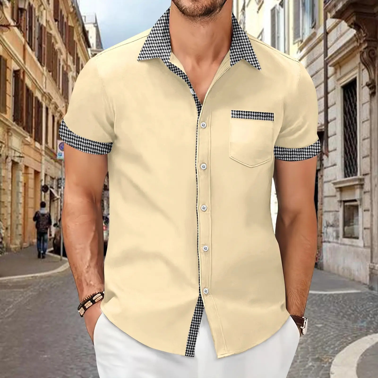 Men Cotton Linen Plaid Blouse Shirts Summer Spring Turn Down Collar Buttonshort sleeve Office Man Workwear Tops 250411