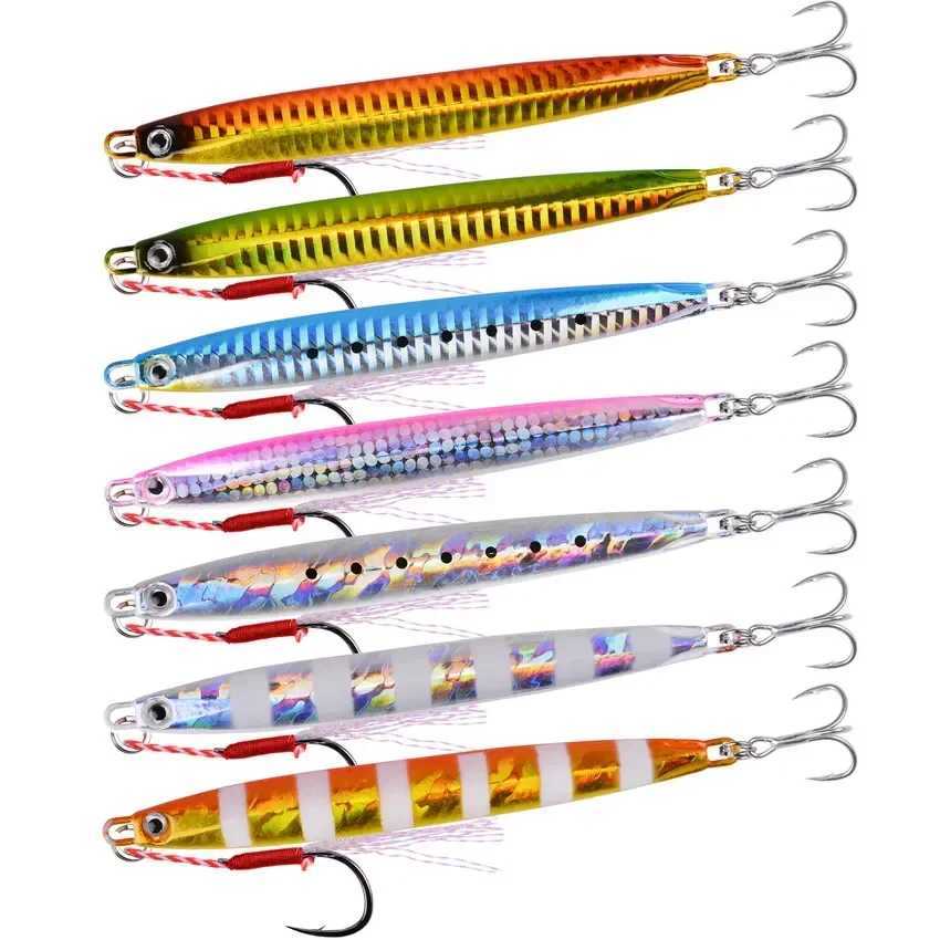 1Pc Long Metal Jig Fishing Lure Slow Cast Jigging Spoon 10G 20G 30G 40G 60G Sea Bass Lure Artificial Bait Fishing Gear Z250411