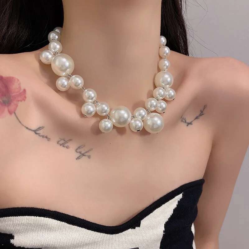 XIALUOKE Vintage Hyperbole Bead Pearls Collarbone Chain Women's Elegant Pendant Necklace Bride Jewelry