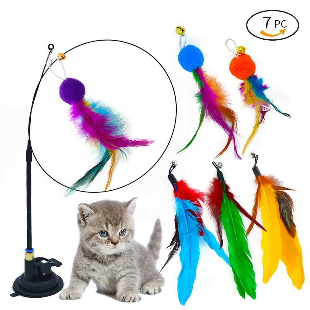 Interactive Cat Toy Handheld Cat Stick Playing with Kittens Teasing Stick Toy Temptation Cup Bird/Feather Cat Stick Toy Set Y250412