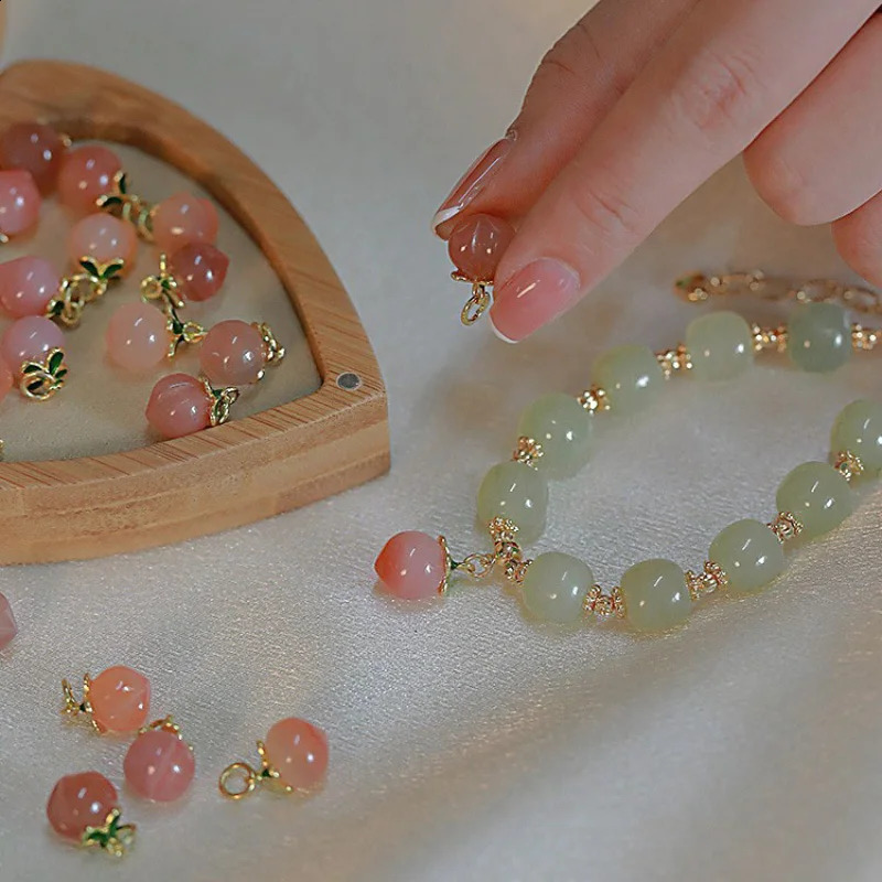 Natural Hetian Jade Bracelet Womens Pink Honey Peach Pendant Bead Bracelet Light Wedding Jewelry 250407