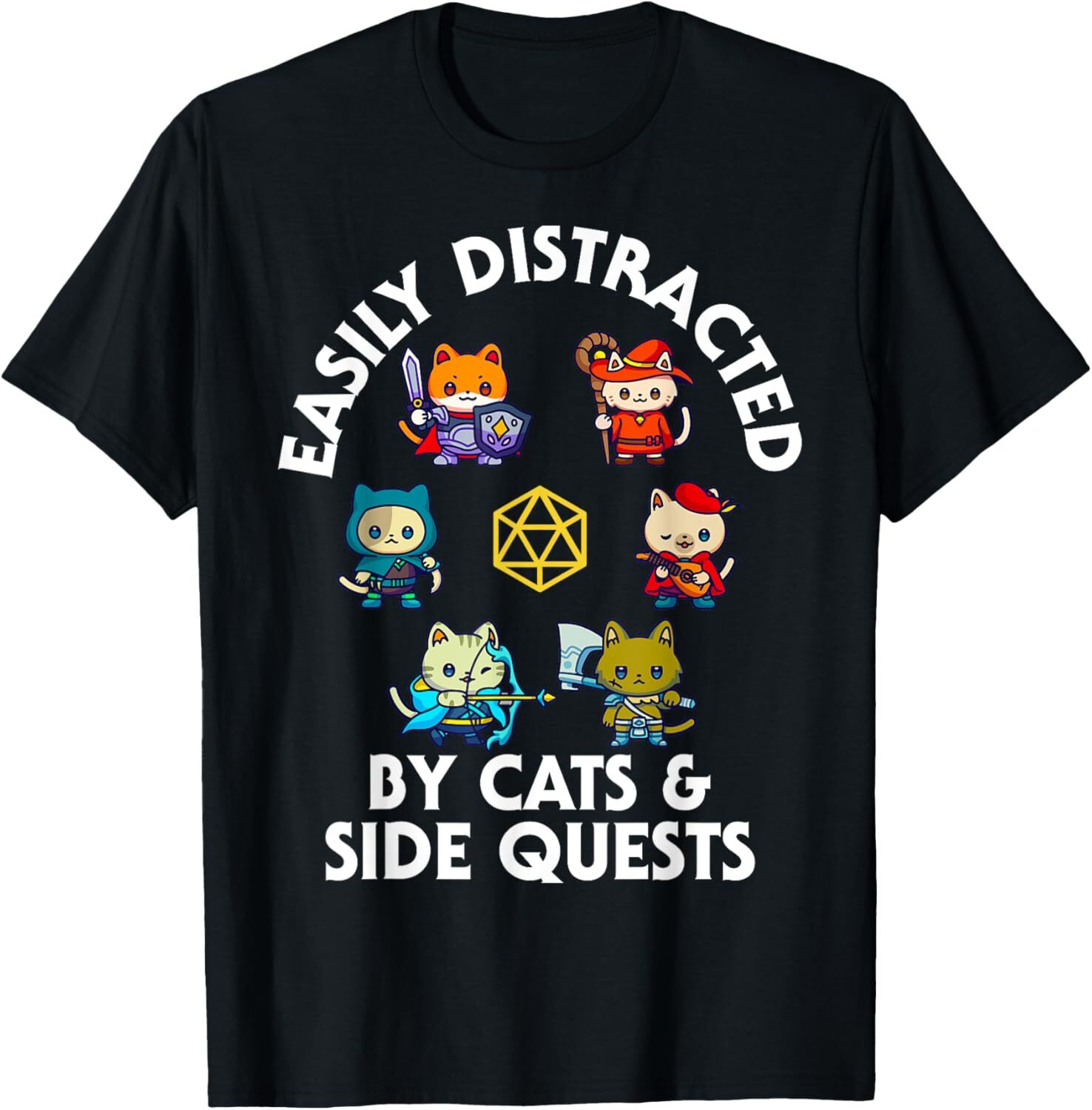 T shirt for Mens RPG Gamer Cats Side Quest Funny Nerd ADHD Cat Men Women Graphic Tee Casual Tops Clothes Short sleeve