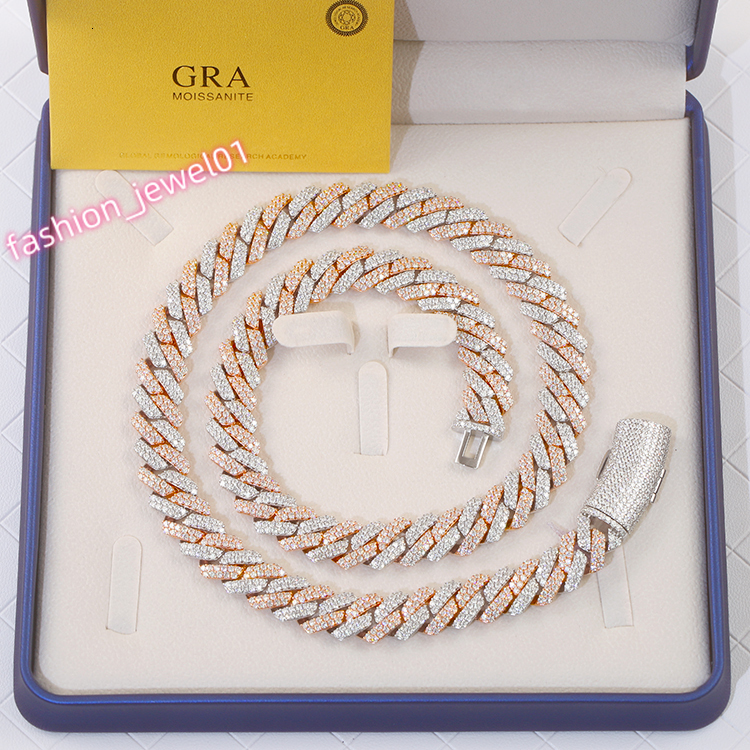 GRA Certificate 14mm Wide Sterling Silver Chain with Moissanite Cuban Link Chain for Bracelet/Necklace