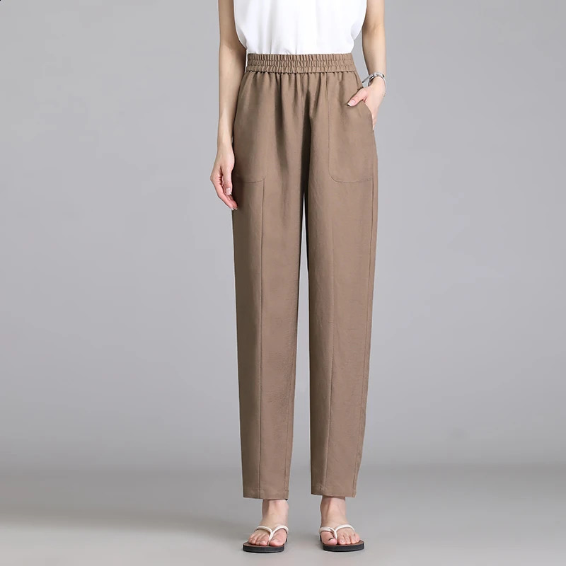 2025 Elastic Waist Linen Lanterns Loose 9-point Casual Pants Harun Pants Spring Summer Cotton Linen Womens Fat MM S-4XL 250411