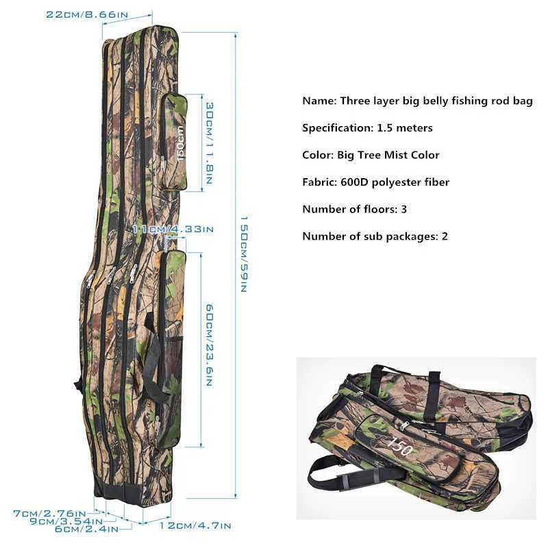 1.2m/1.5m three-layer foldable large belly sea fishing bag double shoulder fishing rod bag tool kit for outdoor storage Z250411