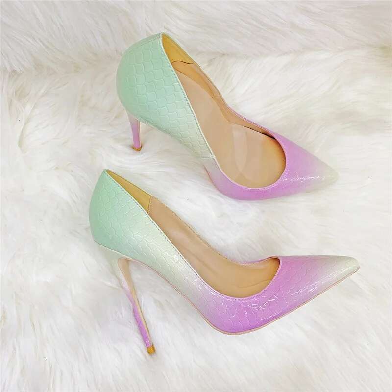 Gradient sweet dress with color blocking slim high heels, light mouthed pointed toe, plus size women's shoes