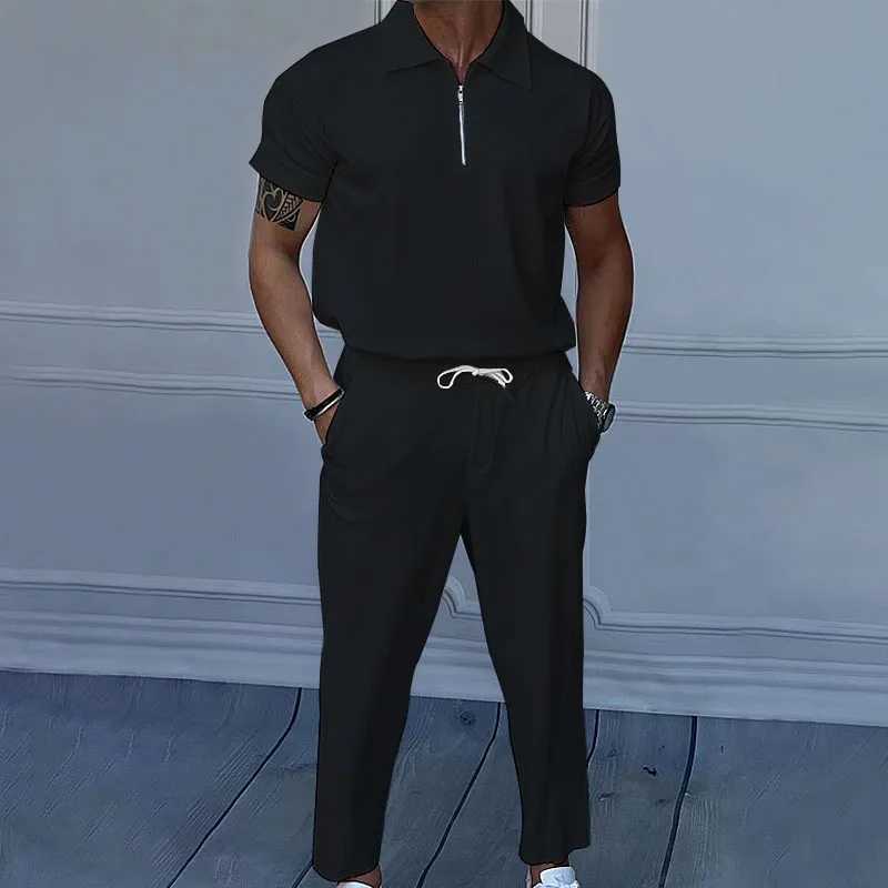 Summer mens collar short sleeved POLOSHIRT and Trouser set European and American loose casual two-piece setXJ250412