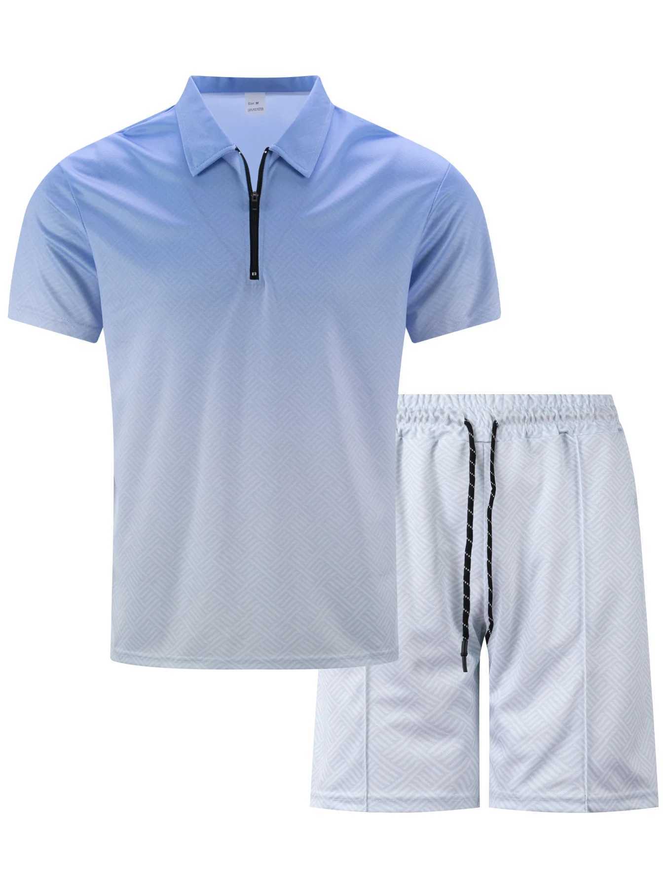 Casual fashion zipper short sleeved mens summer T-shirt top and pants outdoor two-piece setXJ250412