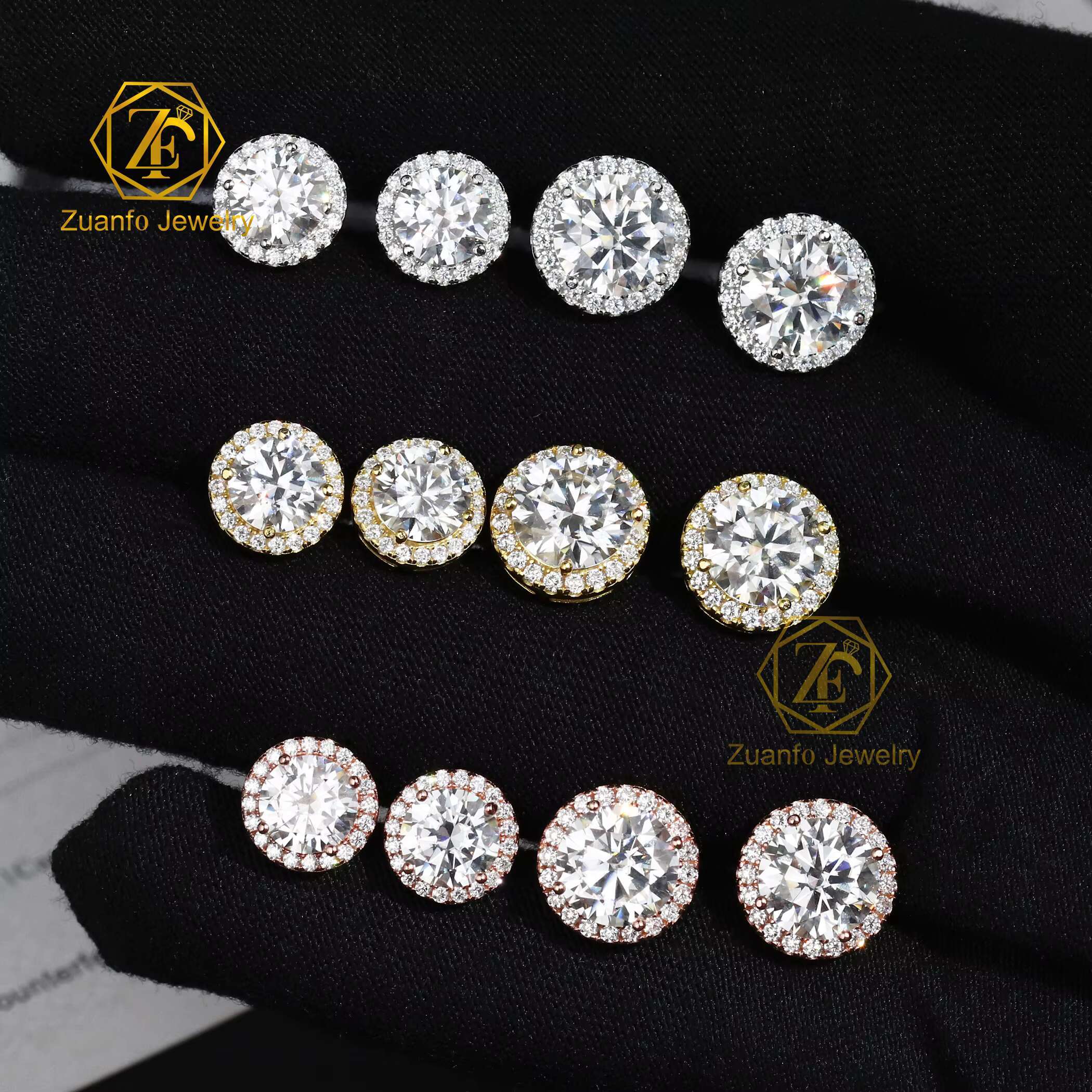 Diamond Tester 925 Silver 6.5mm 8mm Round Brilliant Cut D VVS Moissanite Halo Earrings for Women Pass Product