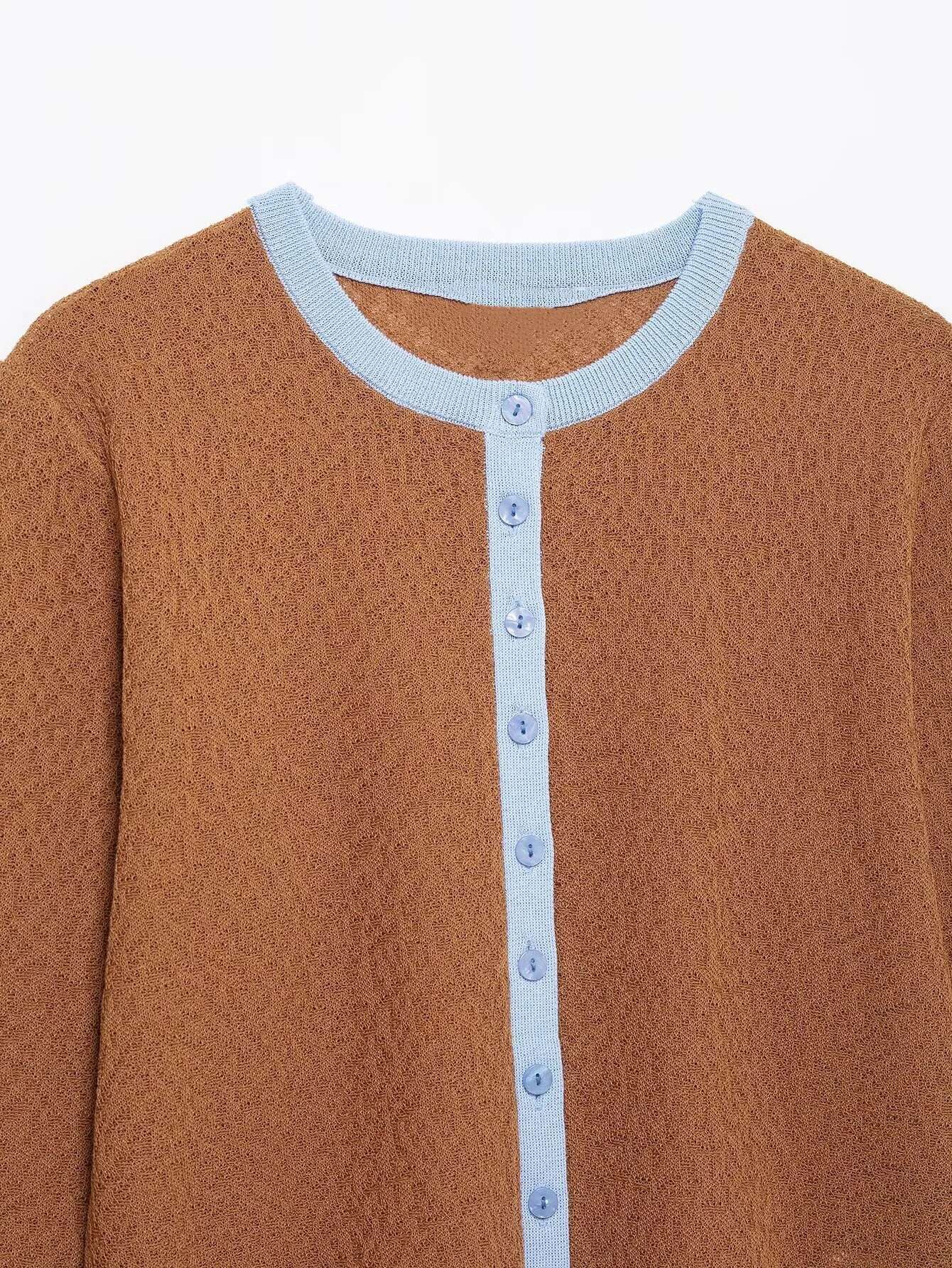 Women's Long Sleeved Knit Cardigan With Contrasting Trim And Button - Down Front For A Fashionable Look