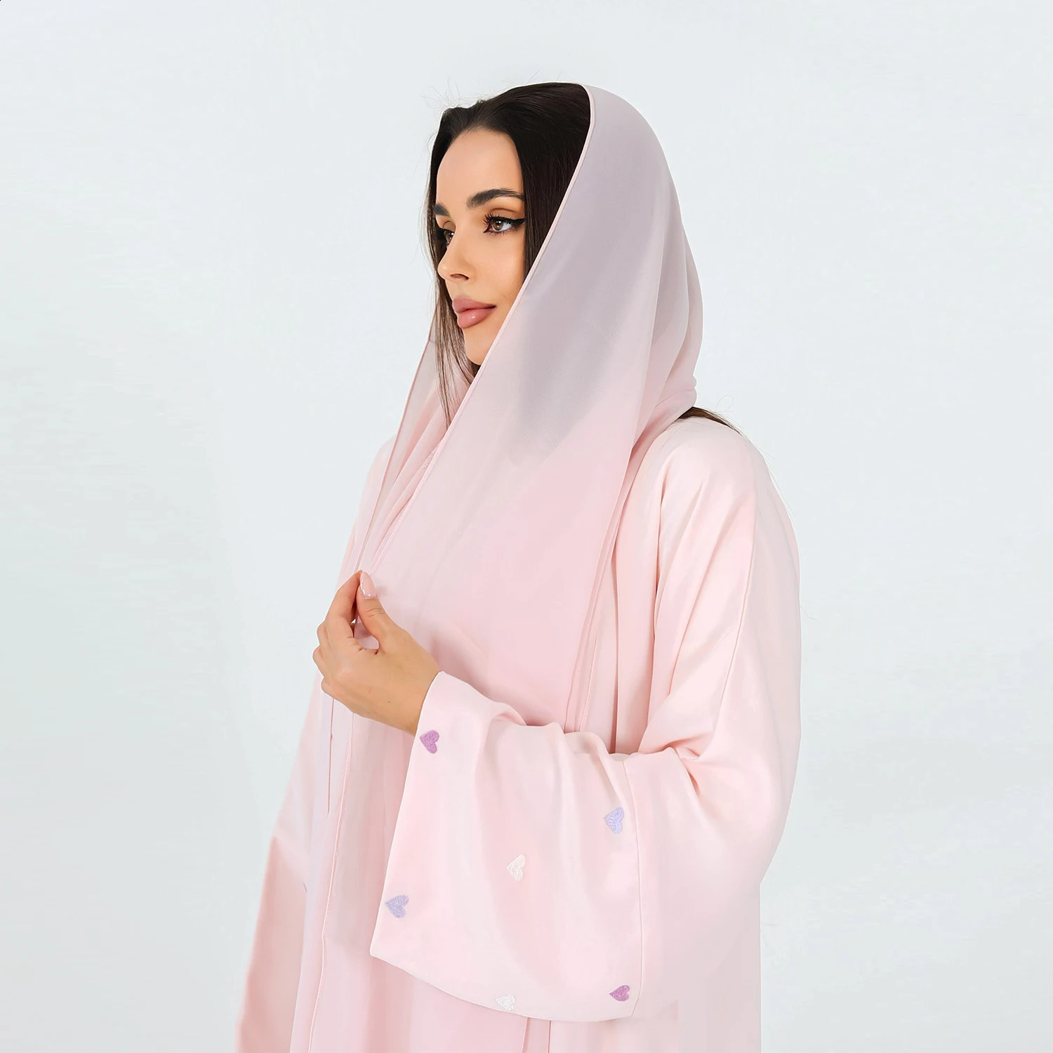 Islamic womens clothing love y kimono Abaya with headscarf set Dubai Saudi Muslim open style long front female LR783 250411