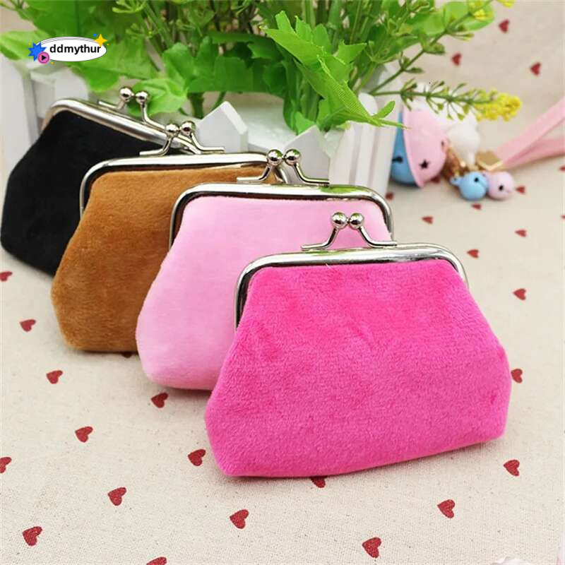 Solid Color Plush Coin Versatile Kiss-Lock Wallet Clutch Purse Pocket Storage Bag ddmythur