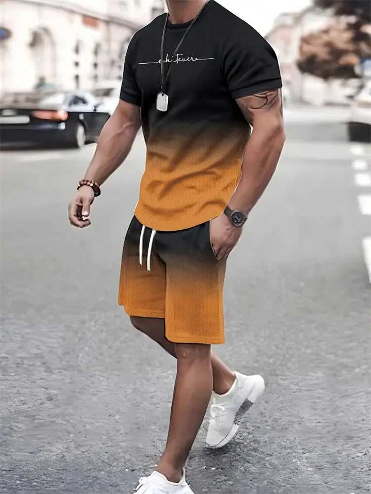 2024 New Summer Street Mens Sportswear Mens Super Size Clothing 3D Printed T-shirt Mens Simple Clothing Fashion SetXJ250412