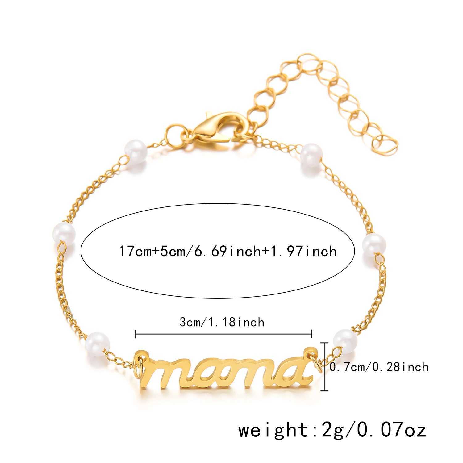 Imitation Pearl Letter Mama Pendant Bracelets Fashion Charms Stainless Steel Chains Bracelet for Women Jewelry Mothers Day GiftC250411