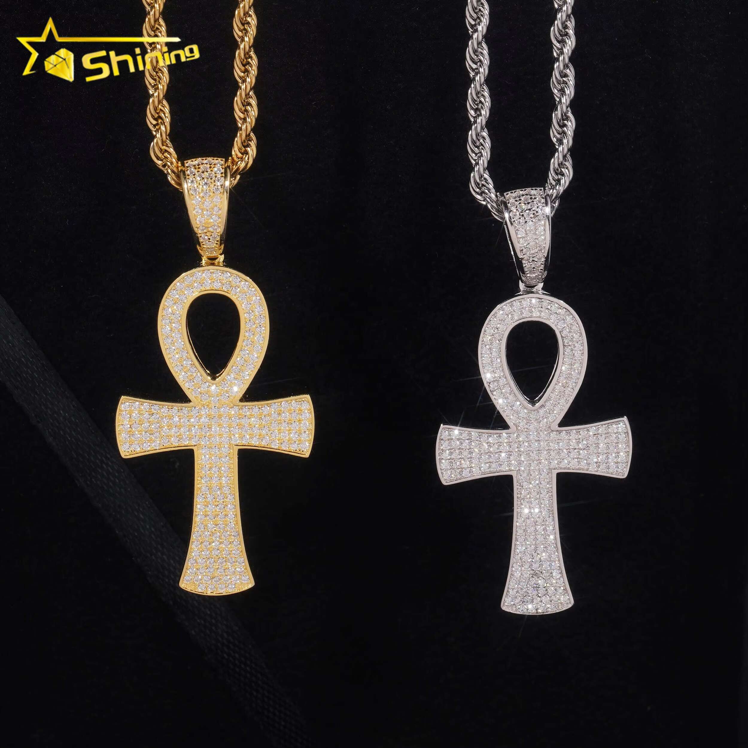 GRA Certificate 925 Sterling Silver Hip Hop Mens Iced Out Diamond Moissanite Cross Pendant