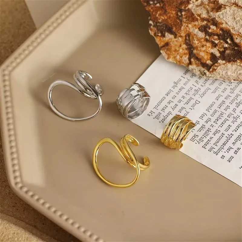 Silver Unique Line Large Ring Set Womens Large Ring Finger Jewelry Retro Twisted Geometric RingXJ250412