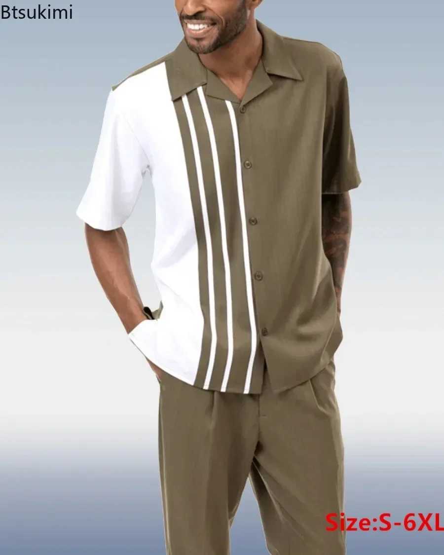 New 2025 mens casual outdoor pants set retro printed shirt+pants 2PCS set fashionable beach style top+Trouthers mens set S-6XLXJ250412
