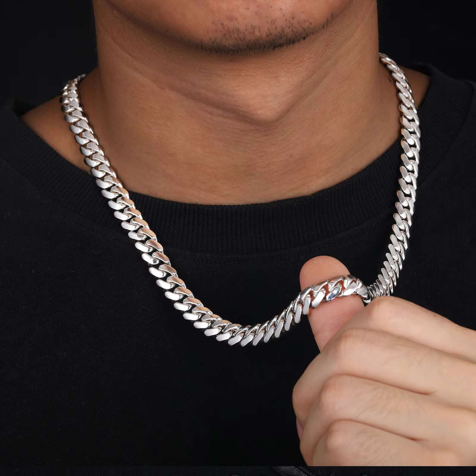 Delivery handmade 6-10mm Miami chain fashion pure sier hip-hop jewelry Cuban necklace for men