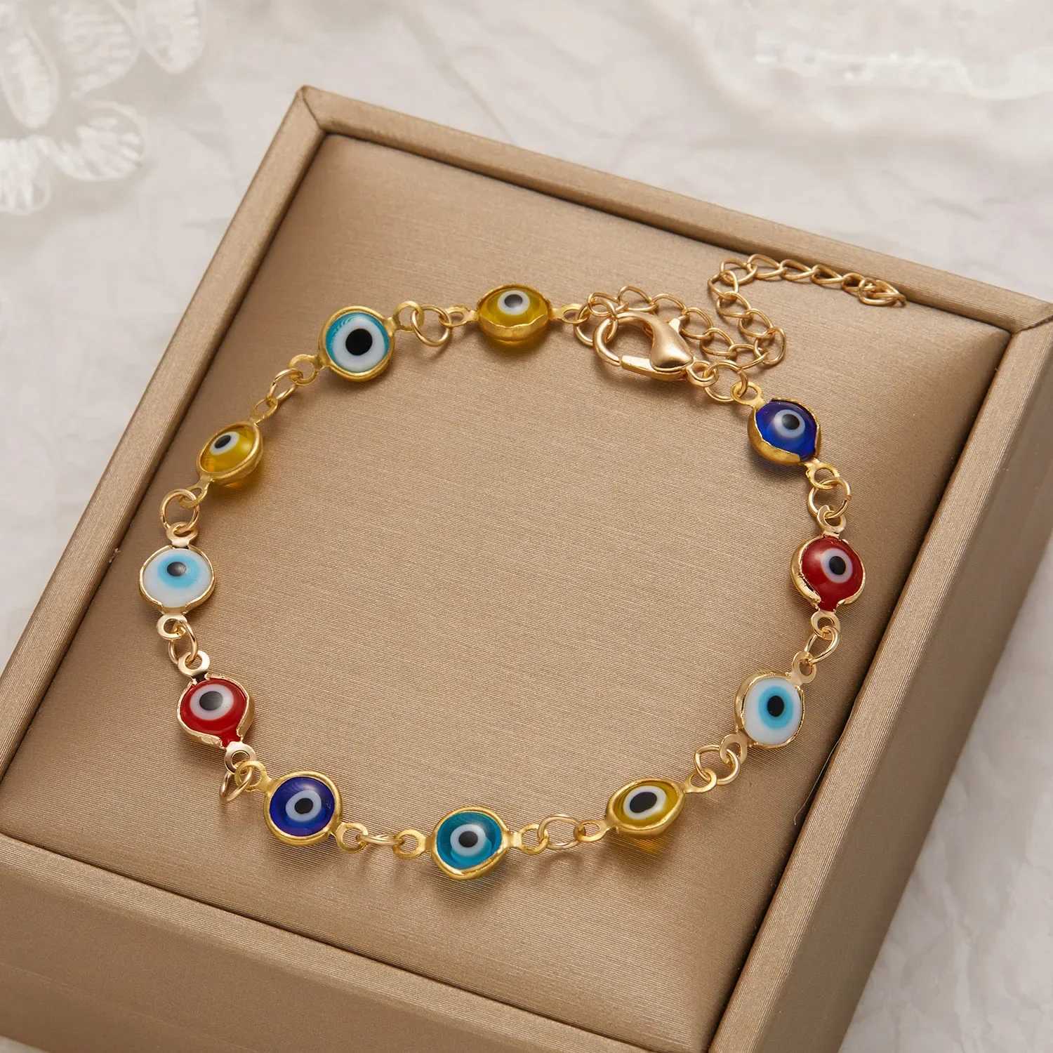 Simple Lucky Turkish Evil Eye Bracelet For Women Fashion Colorful Eye Adjustable Metal Chain Friendship Jewelry C250411