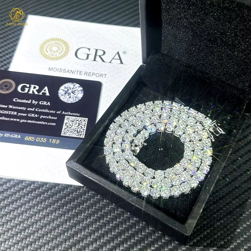 Custom Hip Hop Jewelry Necklace 4Mm Sterg Sier Hiphop VVS Moissanite Tennis Chain