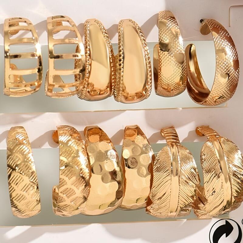 Exquisite Gold-Tone Hoop Earrings Set - Stylish and Versatile Jewelry for Women