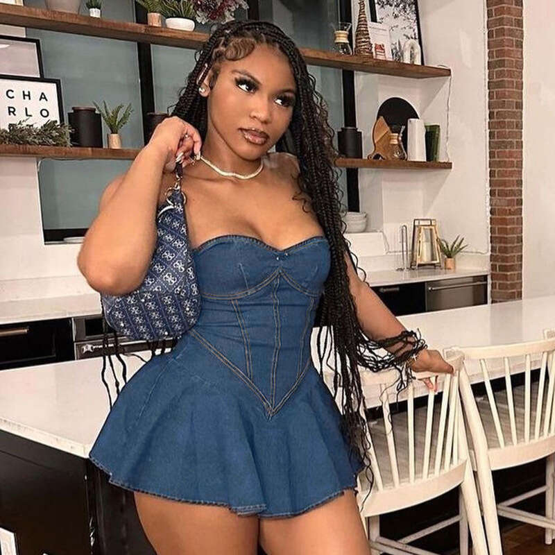 Women's Wear Feng Summer Women's Wear New Product With Hip Wrapping, Sexy Bra, Slimming, And Imitation Denim Dress