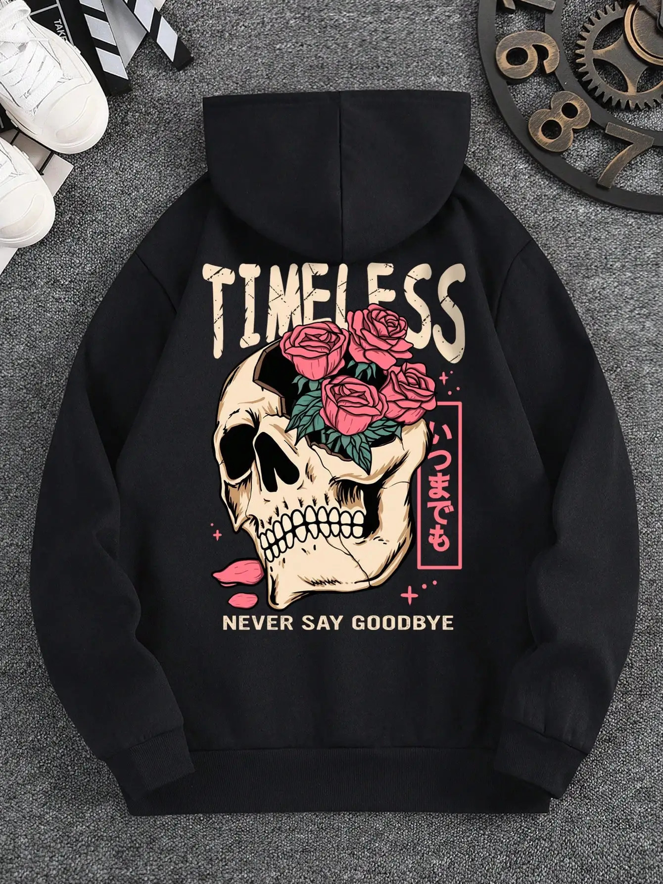Mens Slogan and Skull Printed Hoodie Versatile Comfortable Daily Sweatshirt Spring/Summer Long Sleeve S-3XL 250411