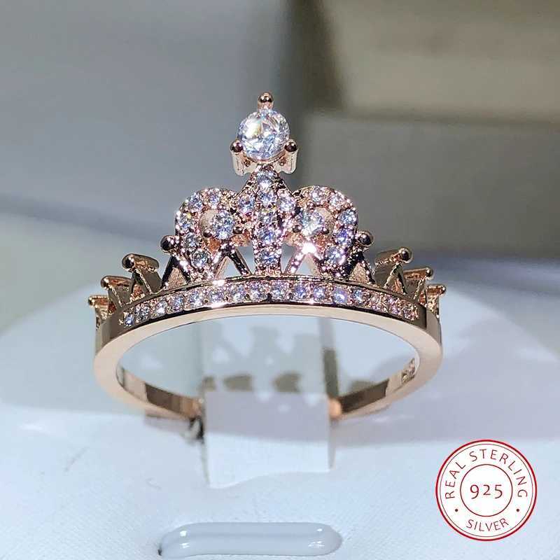 925 Silver Exquisite Printed Crown Ring Womens Rose Gold Zircon Ring Engagement Birtay Jewelry GiftXJ250412