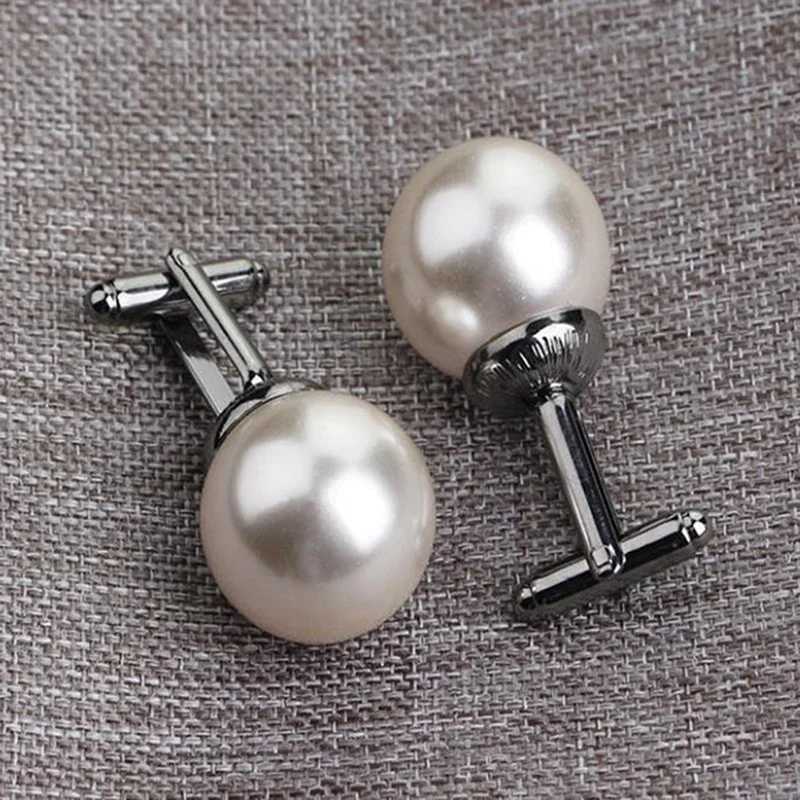 Beaded mens cufflinks round white imitation pearl cufflinks womens set comfortable business cufflinks wedding party cufflinks giftsT250412