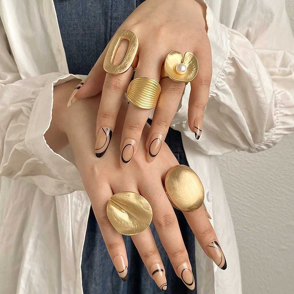 ALLYES fashion elastic rope adjustable ring suitable for women men irregular geometric matte short and chubby gold finger ring charming jewelryXJ25041