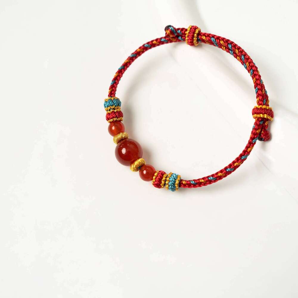 Handwoven Red Agate Bracelet with Jade - Dunhuang Artisan Craft, Natural Stone Jewelry for Luck & Protection
