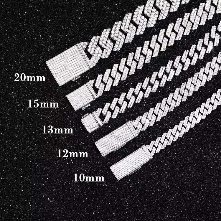 Light S925 Real Moissanite with GRA 12mm 2rows Iced Out Cuban Necklace Chain for Male