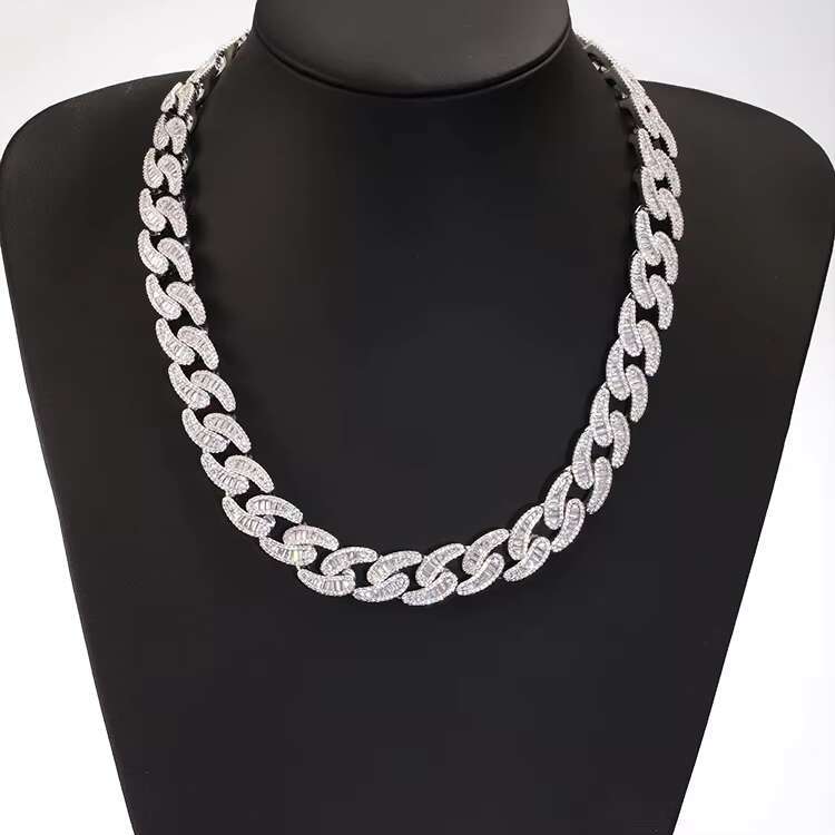 15MM Wide Baguette Moissanite Sterling Silver 925 Plated Real Gold With Vvs Moissanite Diamond Cuban Link Chain for Hip Hop Life